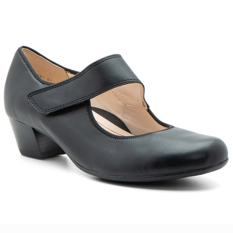 Ara Callico II 63601-01 women's black leather mary jane pump with a strap and low block heel.