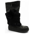 Black Arctic Mukluk 16 women's winter boot with genuine rabbit fur, leather tie top, and hand beadwork detail on the vamp. AMUK-16.