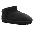Black suede Arctic Mukluk 04 women's ankle-height slip-on shoe with exposed stitch seam and thick black rubber outsole. ARCTIC-04.