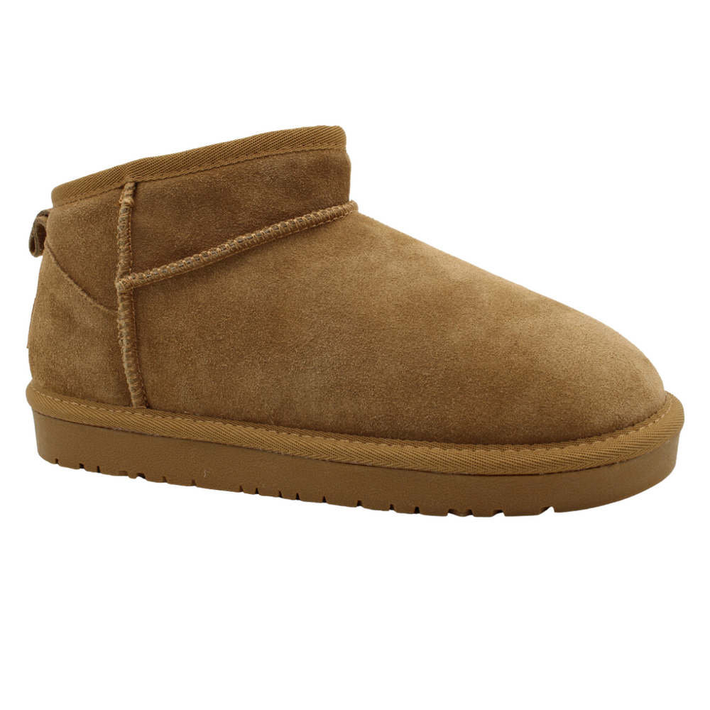 Camel-colored Arctic Muklu women's ankle boot with a folded cuff and suede exterior, ARCTIC-04