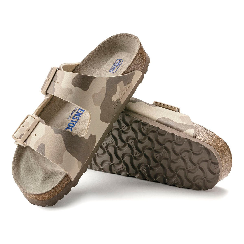 Birkenstock Arizona Women's Soft Footbed Birko-Flor in Desert Soil Camo Gray/Taupe