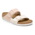 Birkenstock Arizona Womens two strap slide in two tone eggshell/new beige. style 1027058