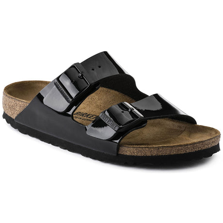  Birkenstock Arizona Birko-Flor in Black Patent for women. Regular Fitting. 
