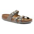 Side view of Birkenstock Franca slide sandal for women in Dove Gray oiled leather with EVA outsole.