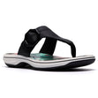 Black thong sandal with a decorative hexagonal buckle, patterned footbed, and a white sporty sole. Style #26186787