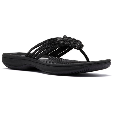 Women's black thong sandal with rhinestone-embellished straps and a black cushioned sole. Style #26187562