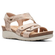 Clarks Calenne Clara wedge leather sandal in bronze metallic with fully adjustable closures– side view. Style #26177034.

