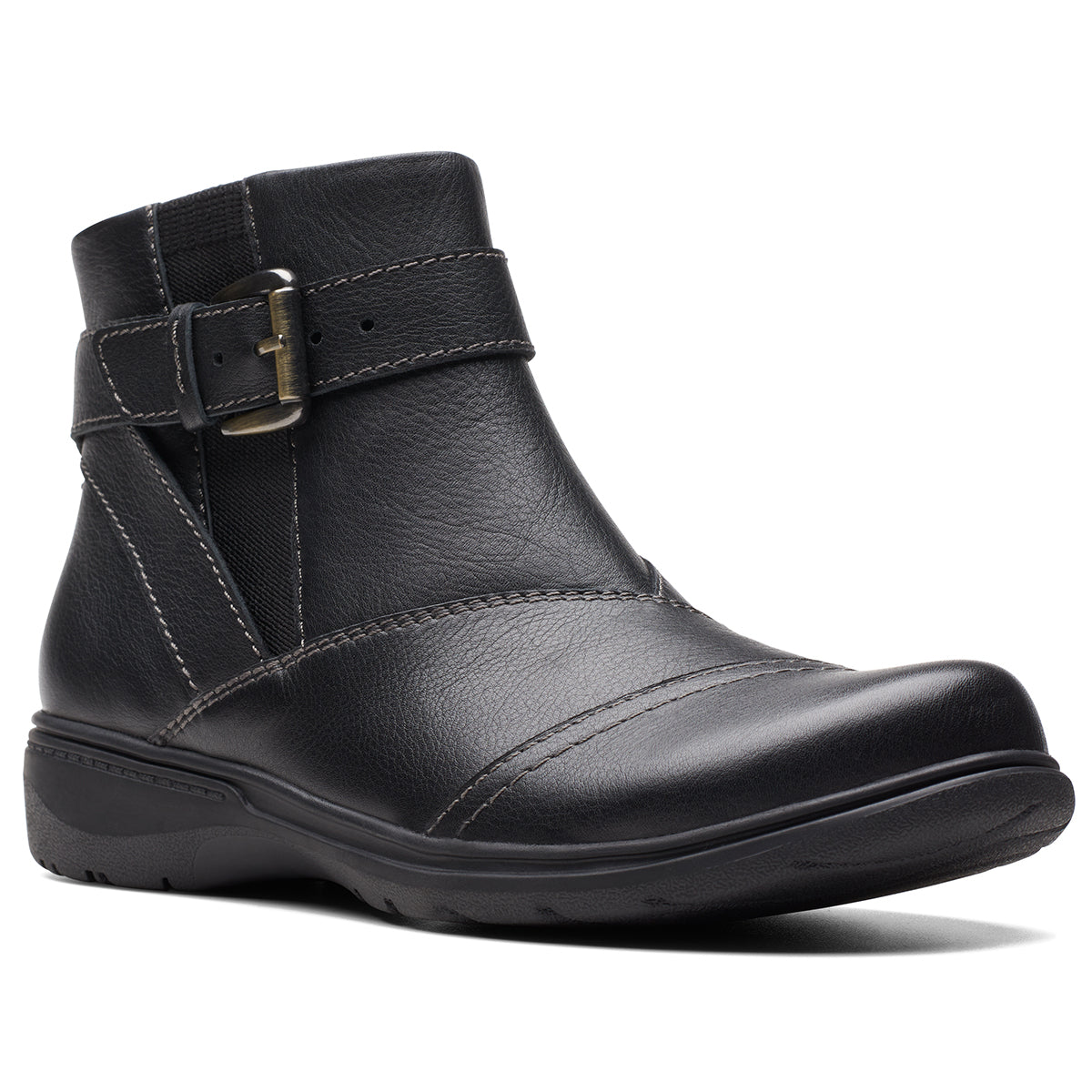 Clarks Carleigh Dalia Women's Ankle Boot in Black, Leather boots with buckle. Style #26175036