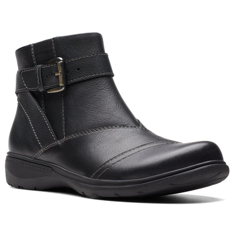 Clarks Carleigh Dalia Women's Ankle Boot in Black, Leather boots with buckle. Style #26175036