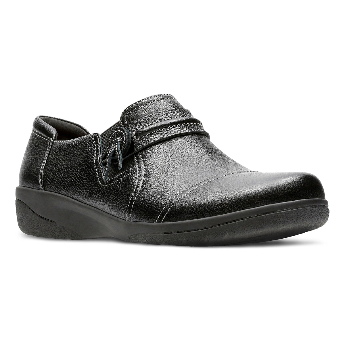 Clarks Cheyn Madi Women's Slip on Shjoes in Black, Leather shoes decorative strap. Style #26128930