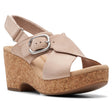 Clarks Giselle Dove Women's Wedge Sandals in Sand Nubuck, Cork wedge strappy heel. Style #26177148
