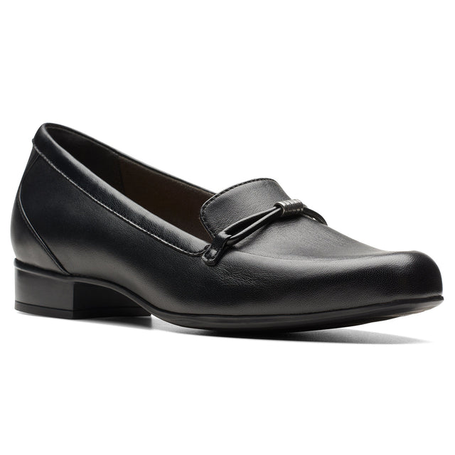 Clarks Juliet Shine Women's Loafers in Black. Leather Flats decorative strap. Style #26175180