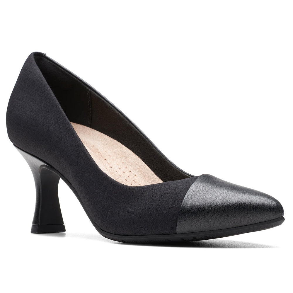 Clarks Kataleyna Rose Women's Dress Heel in Black. Sleek low kitten heels toe cap Style #26175070