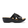 Clarks Merliah 2 Belle Women's Sandals in Black, Strappy wedge summer shoes, flower decoration. Style #26181718