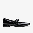 Clarks Natalyn Mary Jane Women's Flats in Black, strap and buckle closure, shiny reflective, Style #26180017