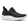 Women's black knit lace-up sneaker with a flexible white cushioned sole and a heel pull tab. Style #26184281