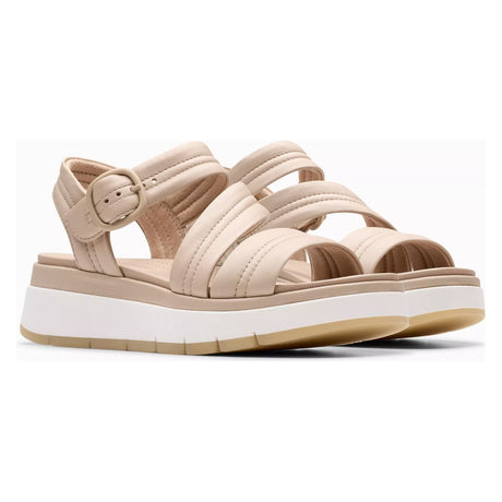 Beige leather Clarks Kassanda Bar platform sandals with padded straps and buckle. 26181475.