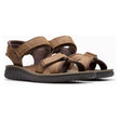 Brown leather Clarks Wesley Shore sandals with adjustable straps and textured sole. 26182009.