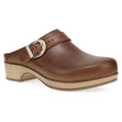 Dansko Baylor Backless Women's Clog in Oiled Tan, Comfortable walking sole, lightweight, leather upper with stylish buckle. Style #9440371600