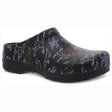 Black Dansko Women's Kane Clog with colorful outlined dog prints, product code 4145390200.
