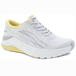 Dansko Pace Women's Mesh Sneaker in White/Yellow, designed for comfort, movement, and sustainability. Style #4205011717