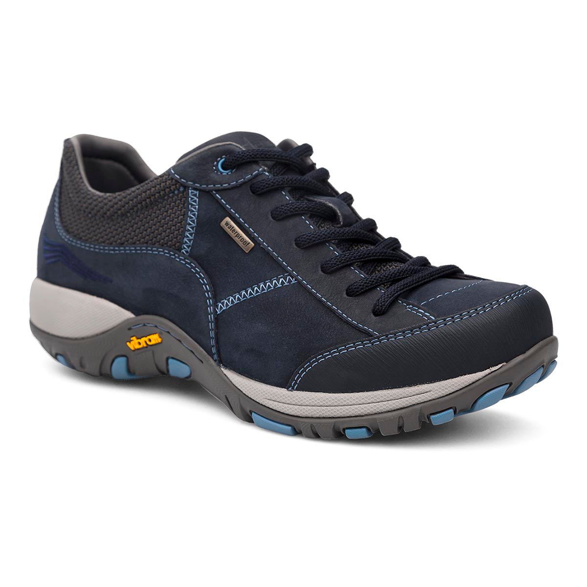 Dansko Paisley Women’s Waterproof Sneaker in a sleek outdoor-ready design, featuring waterproof leather uppers, rugged Vibram® outsole, and supportive cushioned footbed. Style 