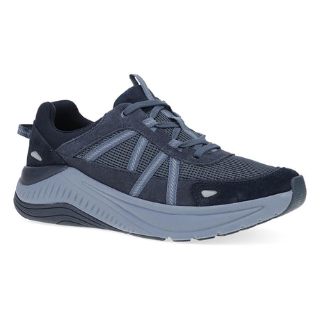 Navy blue Dansko Poppy women's walking sneaker with a thick gray sole and mesh upper, 4209297554