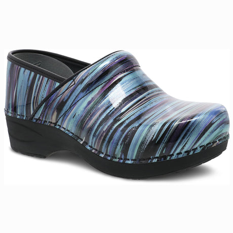 Dansko XP 2.0 Women's Teal Striped Patent Leather Clog, Work safety shoe, durable leather upper, all day comfort. Style #3950190202