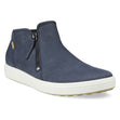 ECCO Soft 7 women’s bootie in marine blue nubuck leather with a clean silhouette, functional side zipper, and low-profile cushioned outsole for sleek everyday wear.

Style #43024303