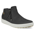 ECCO Soft 7 women’s black nubuck bootie with side zipper, low-profile cushioned outsole, and modern ankle-high silhouette for sleek everyday wear.

Style #43024331