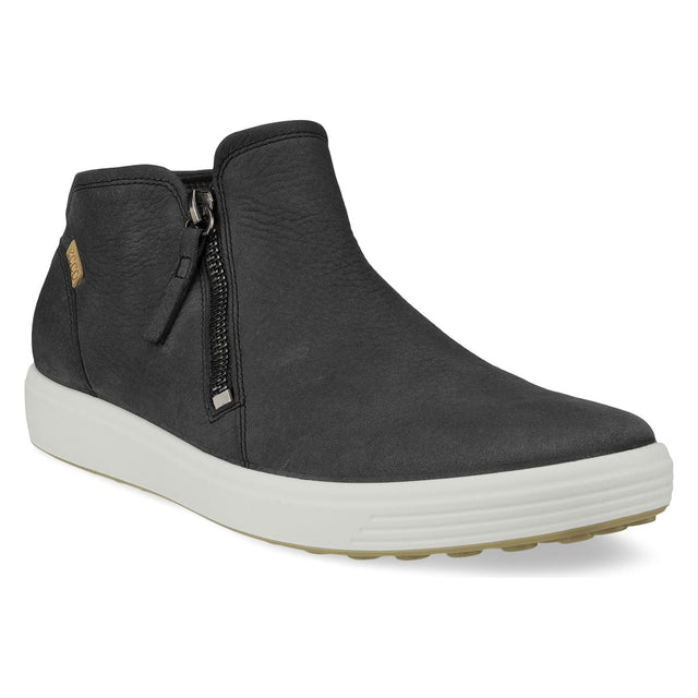 ECCO Soft 7 women’s black nubuck bootie with side zipper, low-profile cushioned outsole, and modern ankle-high silhouette for sleek everyday wear.

Style #43024331