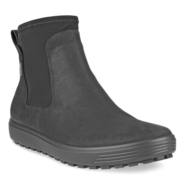 ECCO Soft 7 Tred women’s black oiled nubuck Chelsea boot with side goring, inside zipper, waterproof Gore-Tex lining, and lugged outsole for rugged, stylish comfort.

Style #45046301
