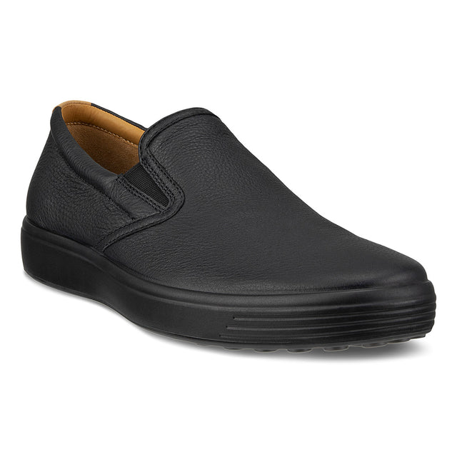 Men’s ECCO Soft 7 slip-on sneaker in mixed leather with perforated details, sleek silhouette, and flexible sole for everyday comfort. Style #4703642053