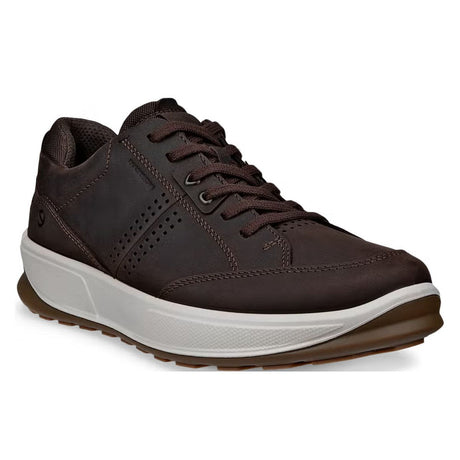 Ecco men's brown leather waterproof casual shoe with white sole and dark laces. Product code 5228041869