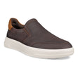 ECCO MOVE men’s black slip-on sneaker in premium oil-nubuck leather with elastic closure, breathable textile lining, and cushioned FLUIDFORM™ sole.