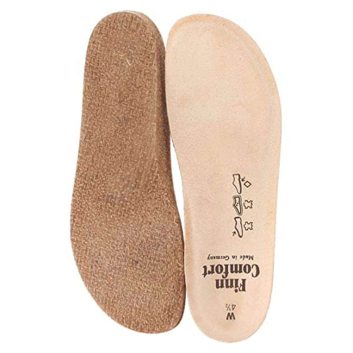 Unisex tan cork-latex replacement insoles with natural suede lining and orthopedic contours. Style #8543.