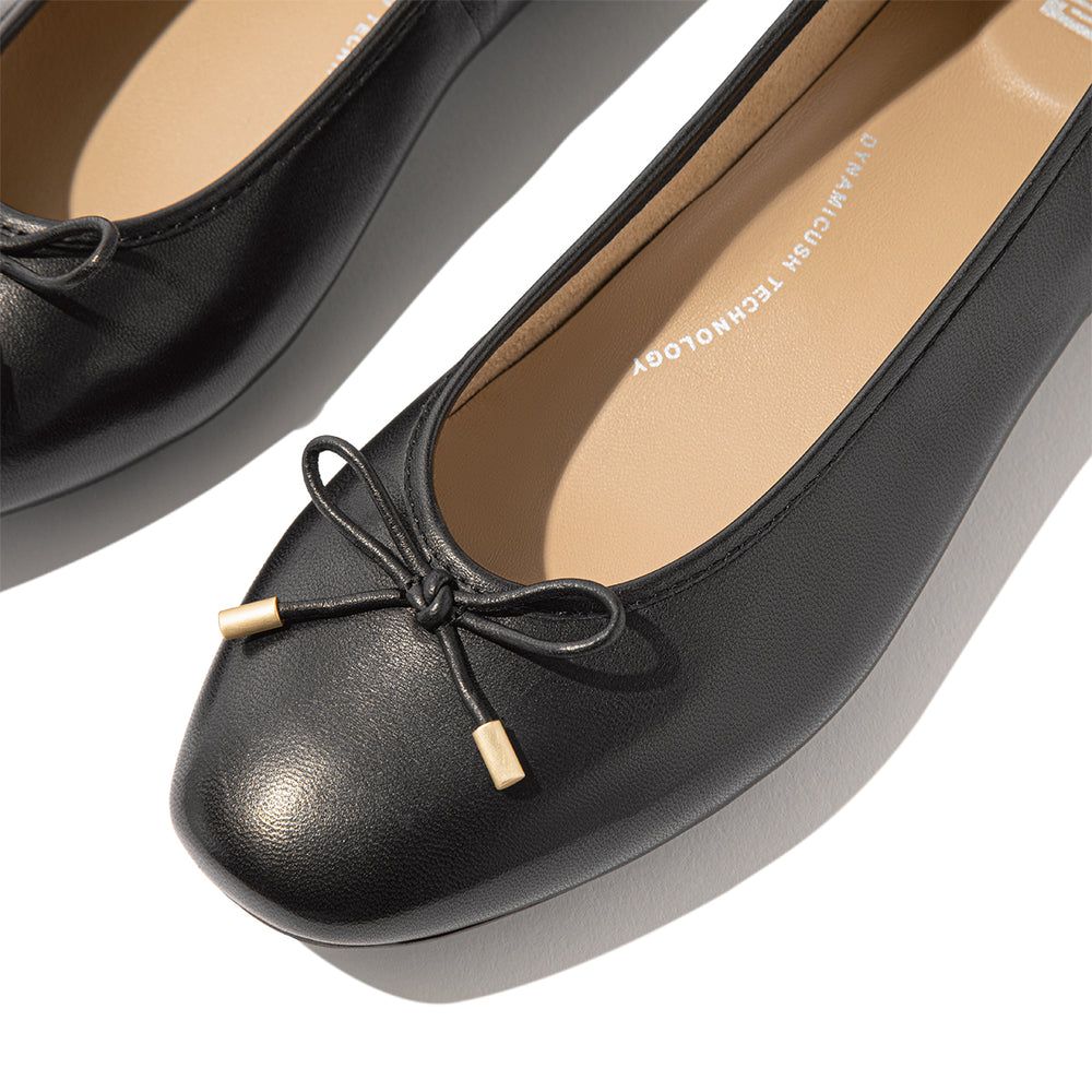 Fit Flop Delicato Bow Women's Leather Ballet Flats in Black