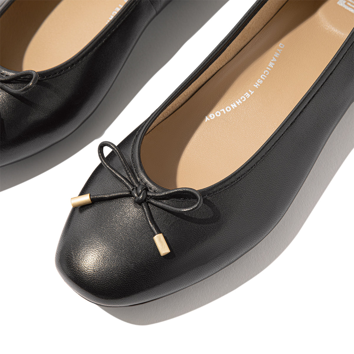 Fit Flop Delicato Bow Women's Leather Ballet Flats in Black