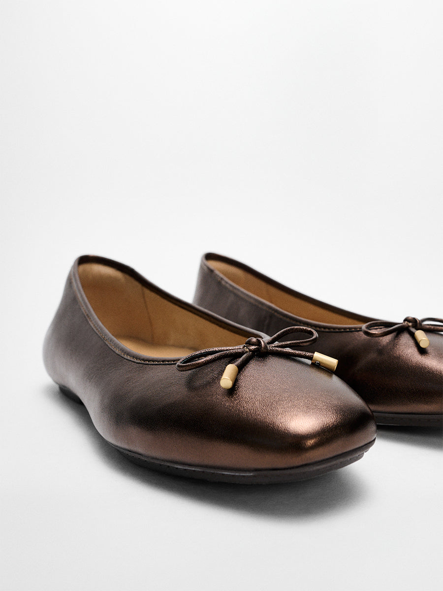Fit Flop Delicato Bow Women's Leather Ballet Flats in Summer Bronze