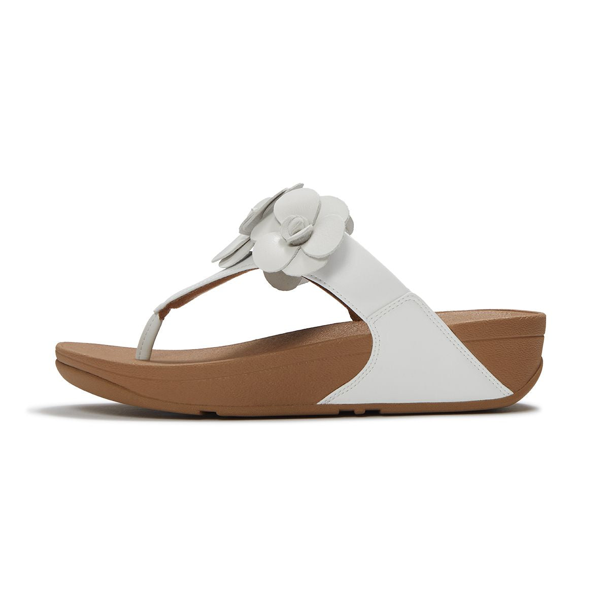 LULU Flower Leather Toe-Post Sandals in White