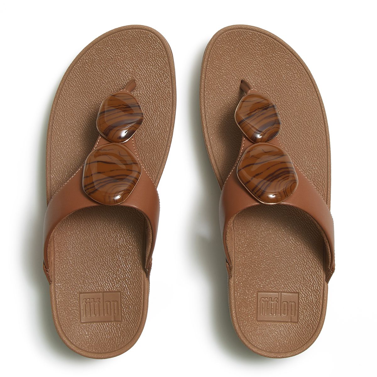 LULU Marbled-Stone Toe-Post Sandals in Deep Tan
