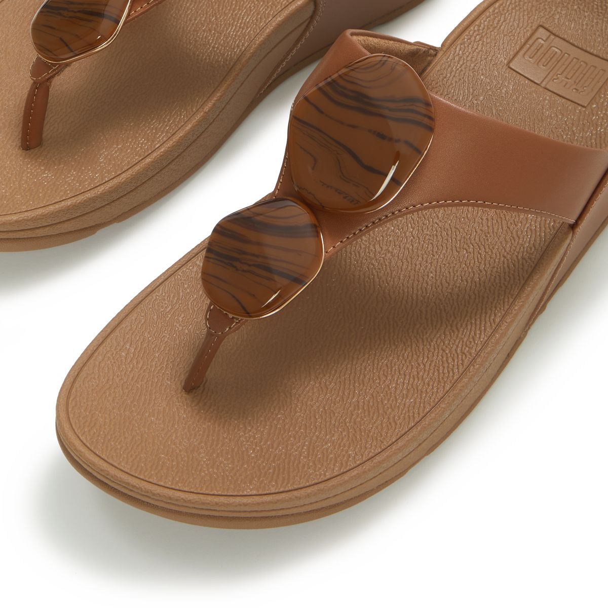 LULU Marbled-Stone Toe-Post Sandals in Deep Tan