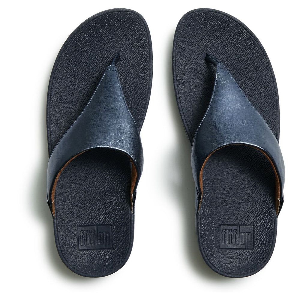 LULU Leather Toe-Post Sandals in Cosmic Blue