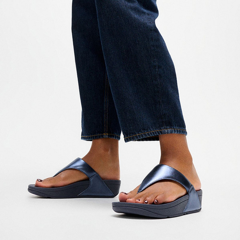 LULU Leather Toe-Post Sandals in Cosmic Blue