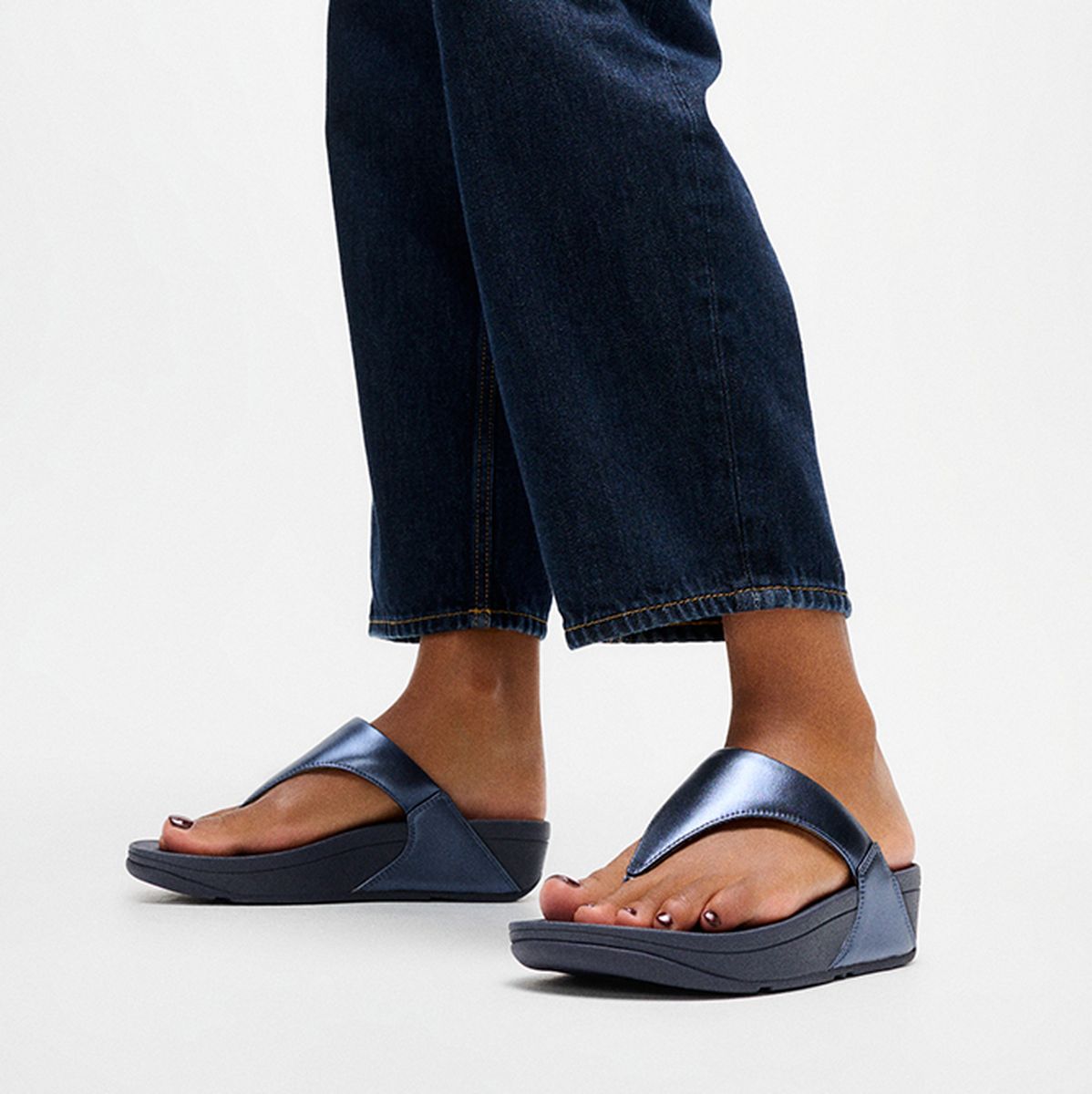 LULU Leather Toe-Post Sandals in Cosmic Blue