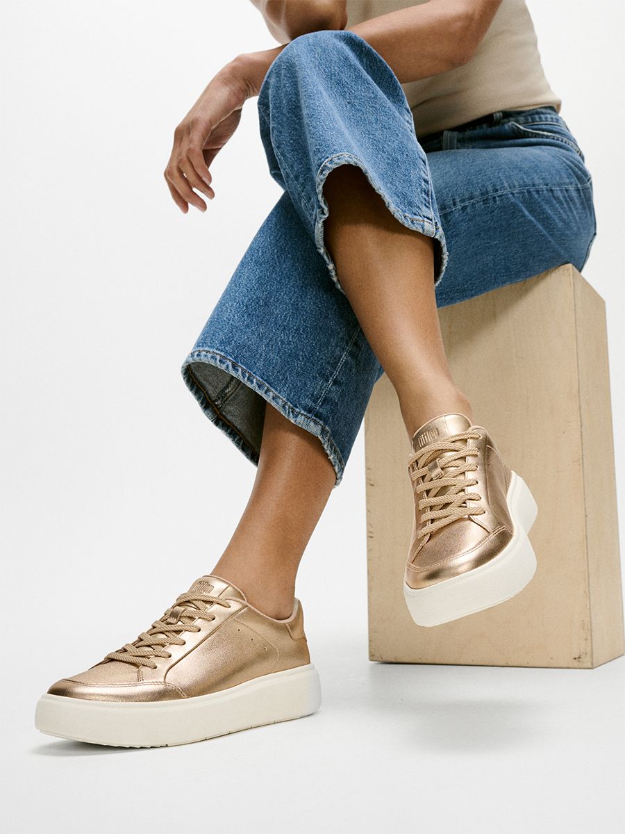 Fit Flop RTG Women's Metallic Leather Sneakers in Platino