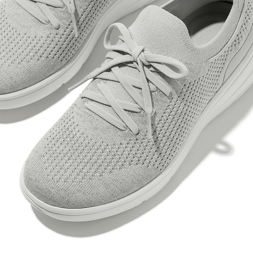 Fit Flop Super-Q Knit Slip-On Laced Sneakers in Grey