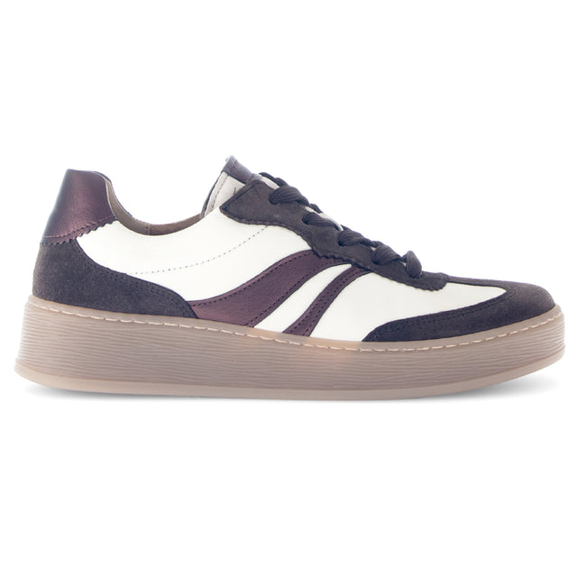 Brown and cream Gabor women's sneakers with suede and leather panels and a chunky translucent sole, 76-475-20.