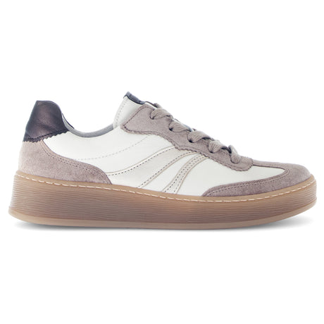 Grey and white Gabor women's sneakers with a chunky translucent sole and scalloped detailing on the laces, 76-475-62.