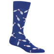 Single blue Hot Sox men's crew sock with a repeating pattern of white and red bowling pins, ZHM200076.